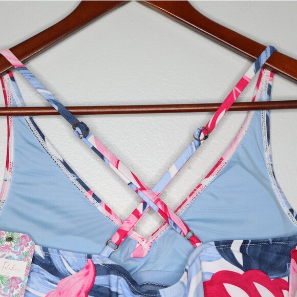 Stella Parker One Piece Skirted Swimsuit Floral Wrap Pink Blue Modest Pool Beach - Picture 6 of 13